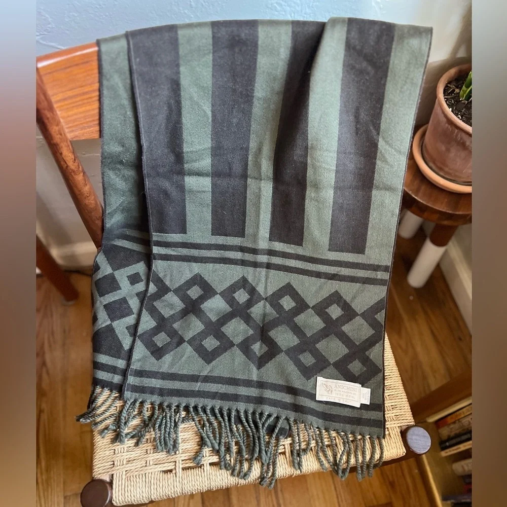 ANICHINI 100% Wool Italian Woven Scarf – Geometric Jacquard